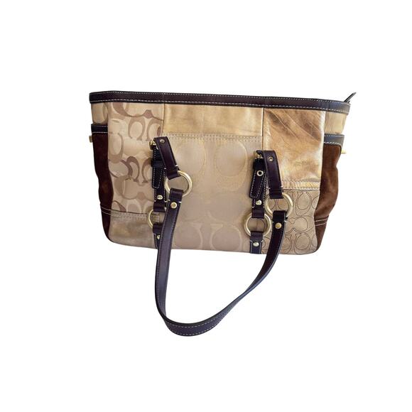 Vintage Coach Patchwork Signature Jacquard & Suede Gold/Tan Tote F06Q‑10383 - Picture 11 of 11